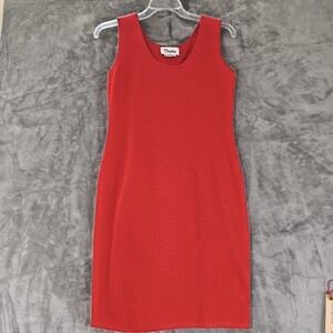 80s Vtg Toula Knit Dress Red Bodycon Sz 6 Knee Length Sleeveless Party Disco